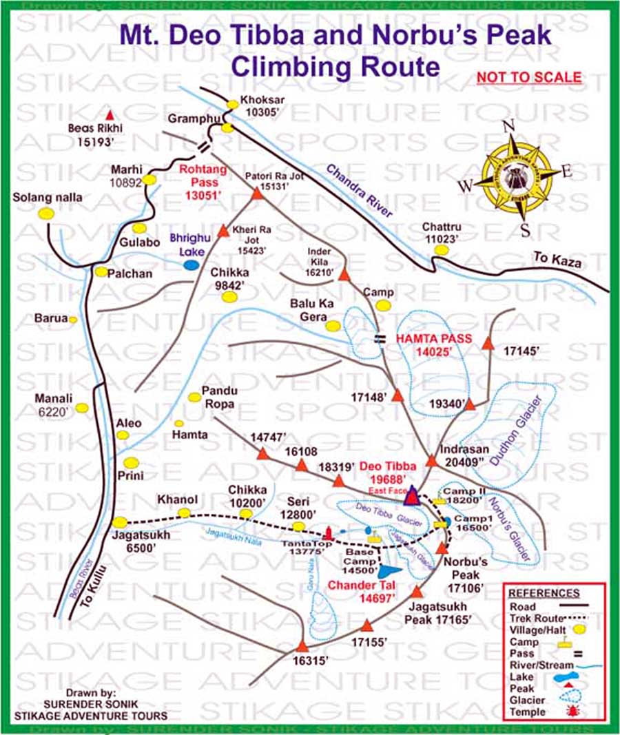 Route Map  to Mt. Deo Tibba and Norbu's Peak